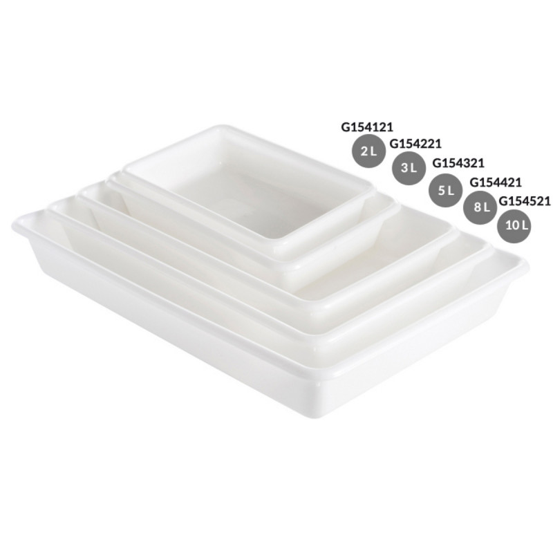 Bac plat sans couvercle blanc plastique 34,7x23x7 cm 3 L fond plein parois pleines Gilac