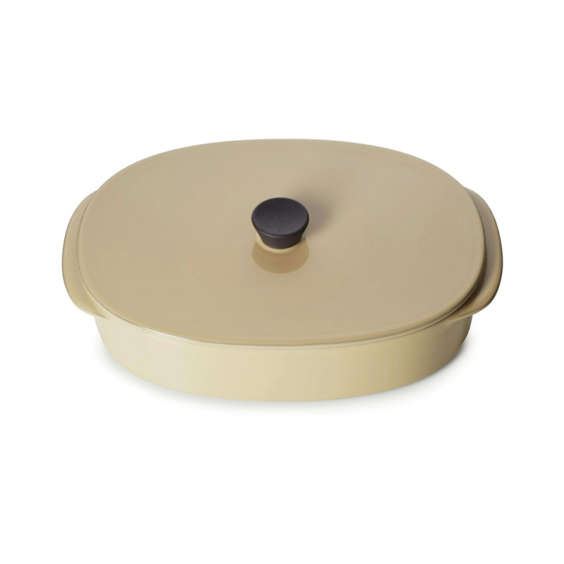 Plat avec couvercle ovale beige porcelaine culinaire 19x13 cm Caractere Revol