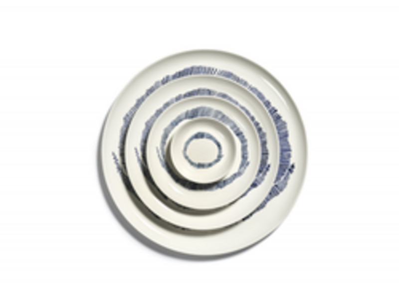 Assiette plate rond blanc swirl - stripes bleu grès Ø 26,5 cm Feast By Ottolenghi Serax