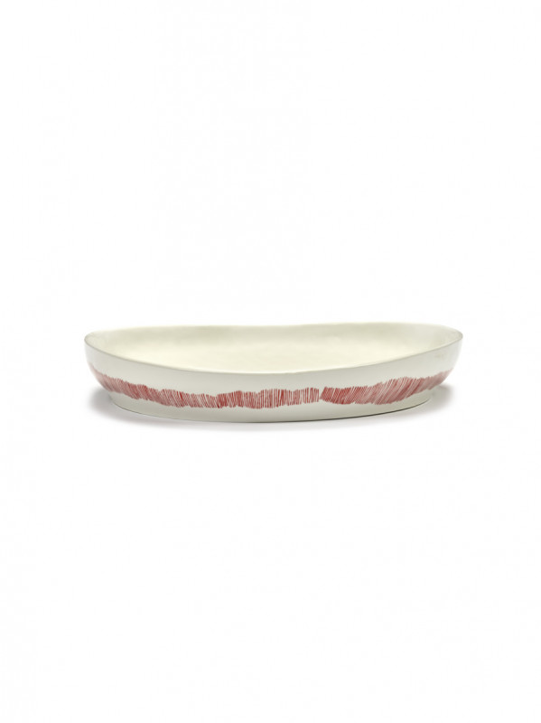 Plat rond blanc swirl - stripes rouge grès émaillé Ø 36 cm Feast By Ottolenghi Serax