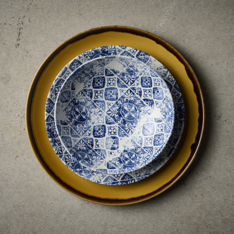 Assiette plate rectangulaire bleu porcelaine vitrifiée 35x16 cm Porto Dudson